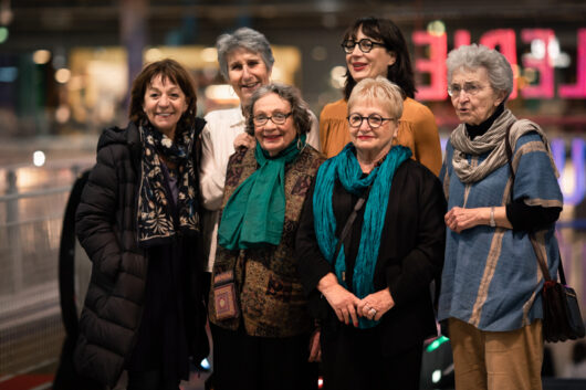 Françoise Foucault, à l'ouverture de l'édition 2020 de Cinéma du réel, entourée de gauche à droite de Joëlle Van Effenterre, Marie-Christine de Navacelle, Julie Paratian, Suzette Glénadel et Véronique Godard